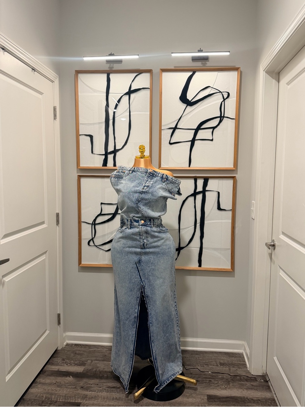Fashion Nova Light Blue Denim Off-Shoulder Maxi Dress